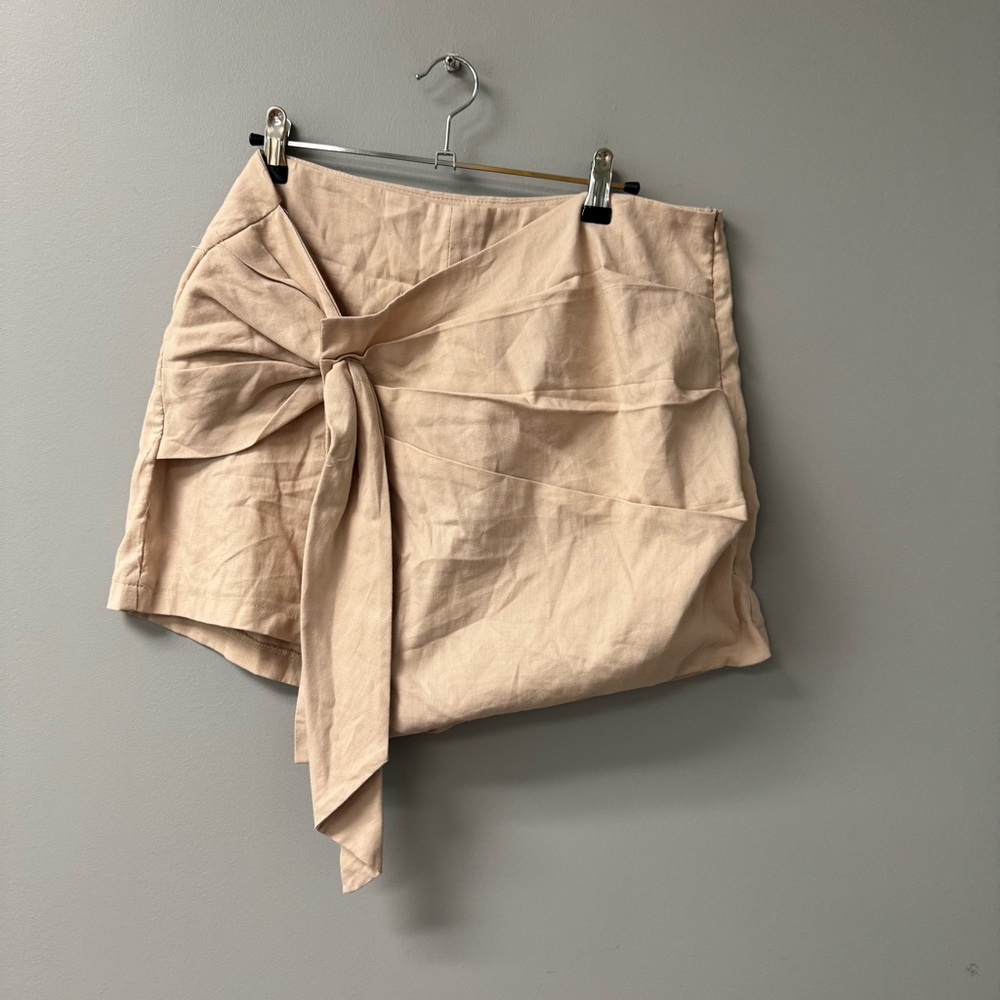 En Saison Tan Tie-Front Mini Skirt